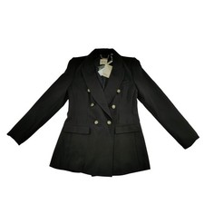 Elie Tahari Black Double Breasted Gold Button Blazer Jacket Size 8