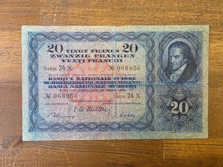 104 Switzerland / Schweiz 20 Franken 1949 Serie 24 X