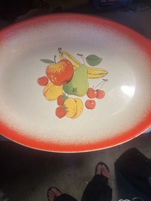 Large VTG Oval Ceramic Dish Handpainted Fruit Design. Due Torrie Italy 16x13.5