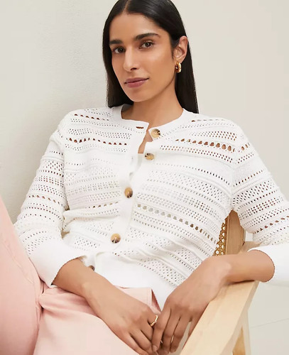 NEW $129 Ann Taylor Pointelle textured Cardigan Sweater sz S - Picture 3 of 3