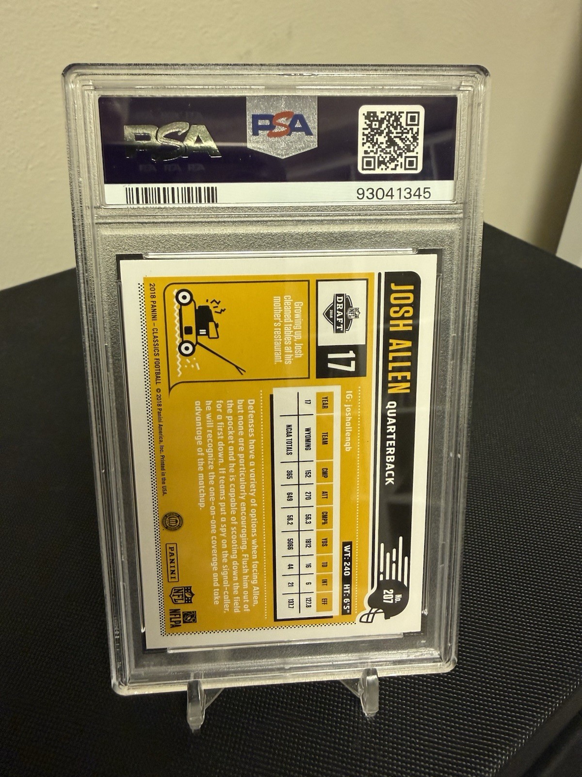 2018 Panini Classics - Rookies Josh Allen #207 RC PSA 10 Buffako Bills view 2