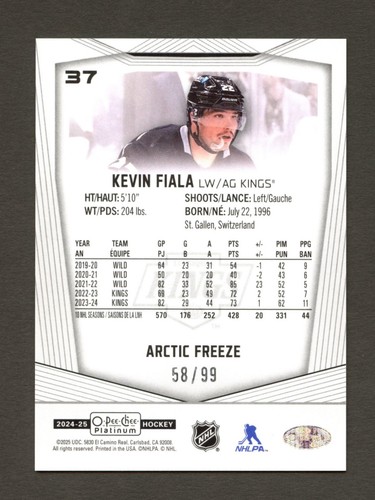 2024-25 O-Pee-Chee OPC Platinum # 37 Kevin Fiala Arctic Freeze Parallel /99 - Picture 2 of 2