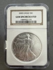 2005 American Silver Eagle $1 NGC Gem Uncirculated .999 Fine Silver