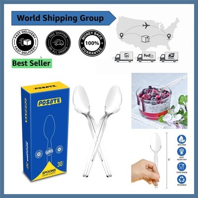 Elegant Heavy Duty Disposable Plastic Spoons - Clear Pack of 30 for Every Meal