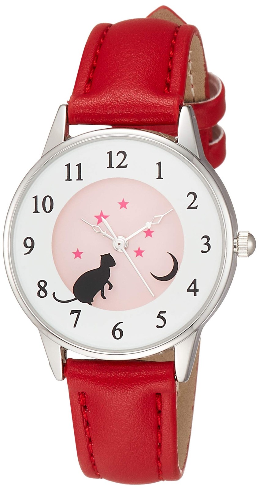 Waterproof Leather Watch Analog Alias Strap Design Pink Amalfidia Cat Dial - vintagewatches.pk