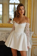Elegant Short Wedding Dresses Strapless A-Line Ruffles Lace Appliques Beading