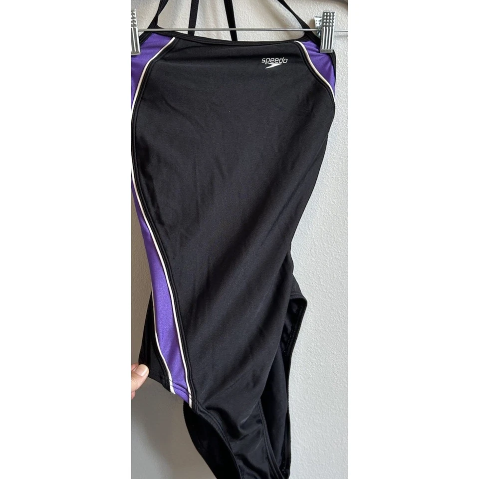 Vintage Speedo Swimsuit Womens 8/34 Racing Swim Dive Black Purple One Piece 90s - Image 4 of 4