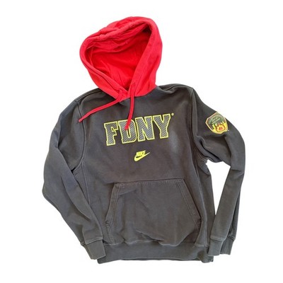 Nike FDNY Pullover Hoodie Mens Small Black Red Fire Department City of New York