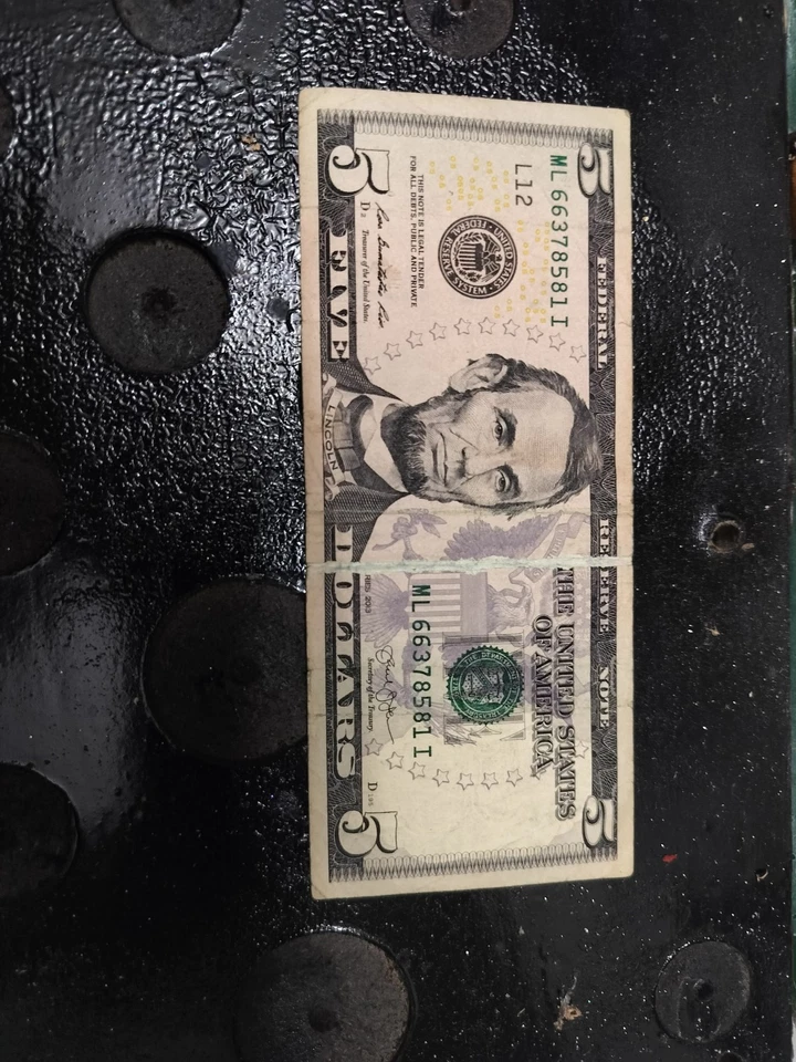 2013 $5.00 Gutter Fold Federal Reserve Note MB52153938D - Image 4 of 4