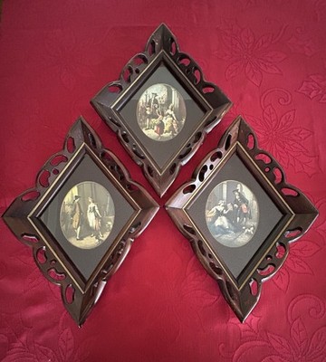 Vintage Diamond Shaped Openwork Wood Framed Victorian Moody Wall Prints