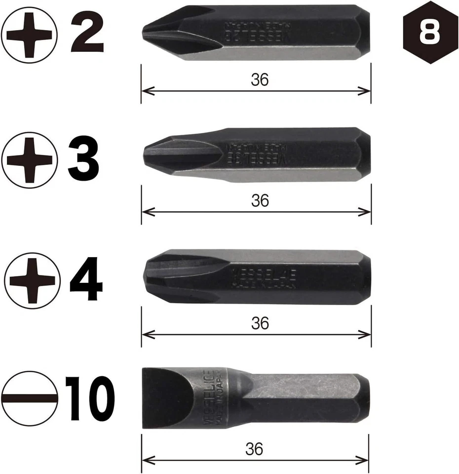 VESSEL Impact Screwdriver Bits Heavy Duty 4 Pcs BS2500 From Japan - Image 3 of 4
