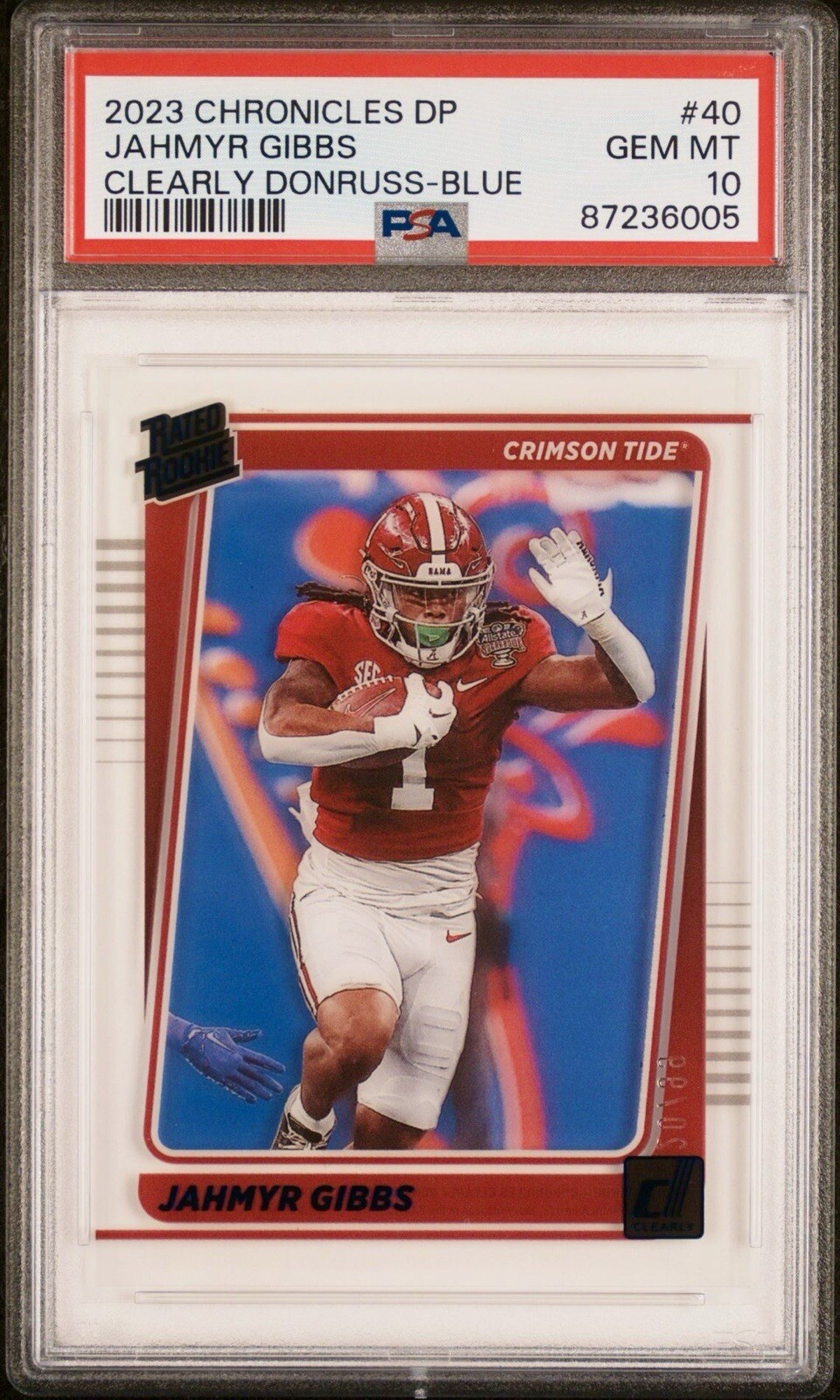 Jahmyr Gibbs Panini Chronicles Draft Picks Clearly Donruss #40 Blue