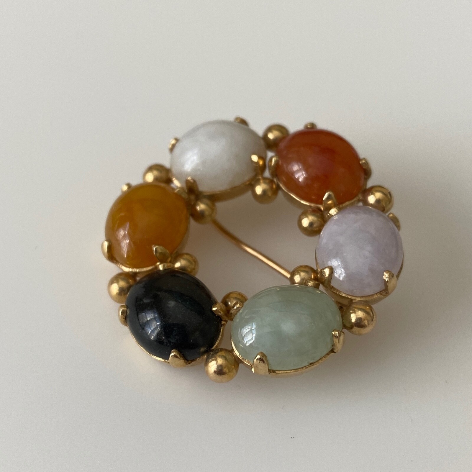 14k Solid Yellow Gold Multicolor Jade Cabochon Vi… - image 5