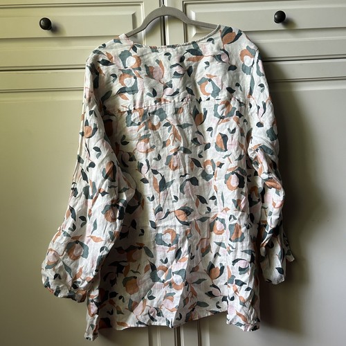 Rachel Zoe mehrfarbig Blumenmuster Knopfleiste 100 % Leinenbluse Roll Tab Ärmel 3X - Bild 4 von 16