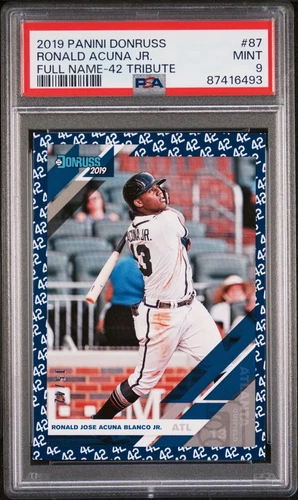 🔥2019 Donruss Ronald Acuna Jr Full Name 42 Tribute #87 /42 PSA 9 RARE! 🔥 MVP🔥