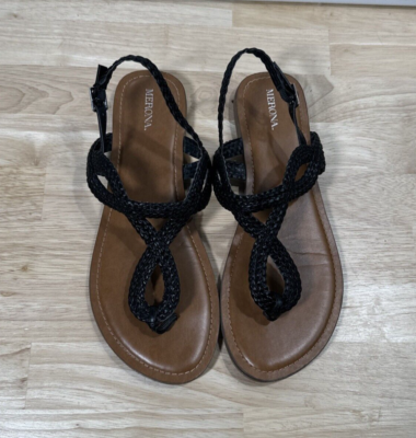 Merona Jana Black Faux Leather Braided Boho Sandals Shoes SIZE 10 