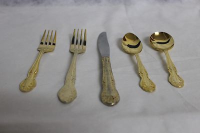 ADCRAFT FLATWARE 5 PIECE LEAF DESIGN GOLD ELECTROPLATED SETTING FOR 1
