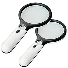2 Pack Magnifier 3 LED Light, 3X 45X Handheld Magnifier Reading Magnifying Glass