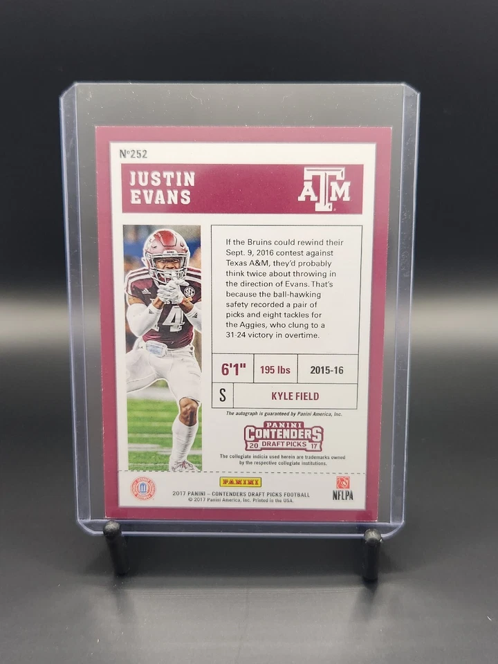 2017 Panini Contenders Draft Picks #252 Justin Evans Autograph Rookie Card - Image 2 of 2
