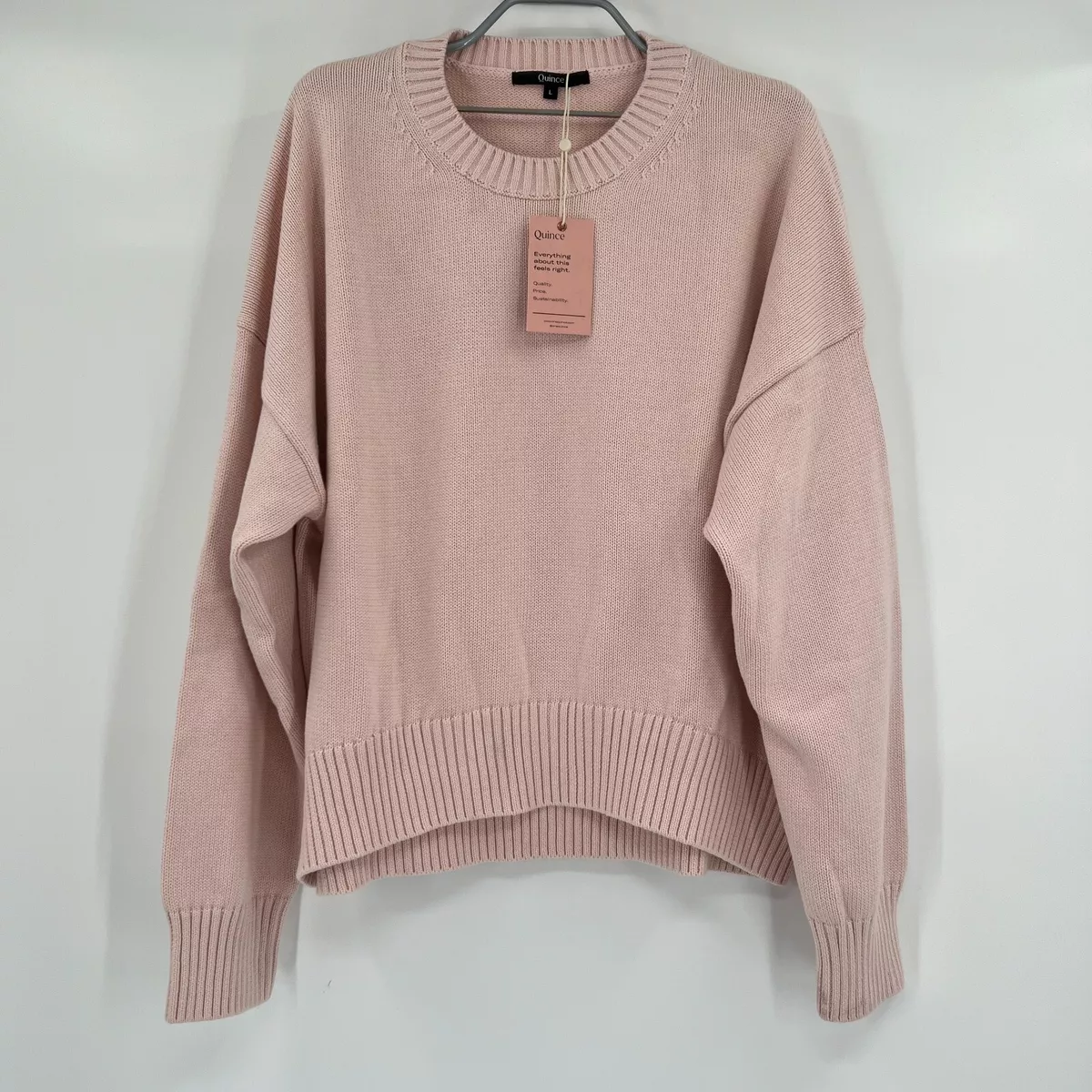 Quince Women's Soft Pink Boyfriend Crew Sweater Organic Cotton L Oversized  NWT