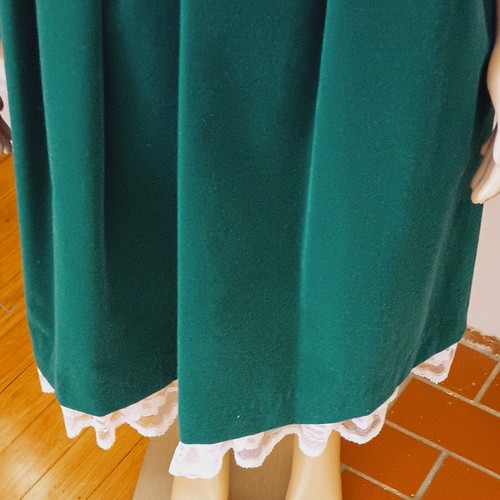 Girls Emerald Green Velvet Dress 6 Vtg Circle Ruffle Lace Collar Puff Sleeves - Picture 7 of 9