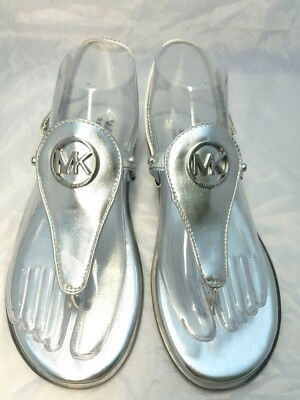 Michael Kors MK Logo Shoes Silver Strappy Flat Sandals Adjustable Womens US  5B | eBay