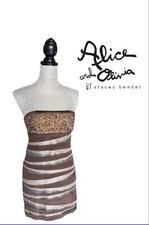 Alice+ Olivia Crystal Embellished Silk Sheath Mini Dress Small