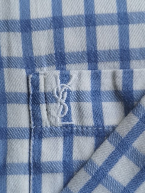 "Camicia di cotone nuova vecchia stock YVES SAINT LAURENT YSL a scacchi blu LS 16"