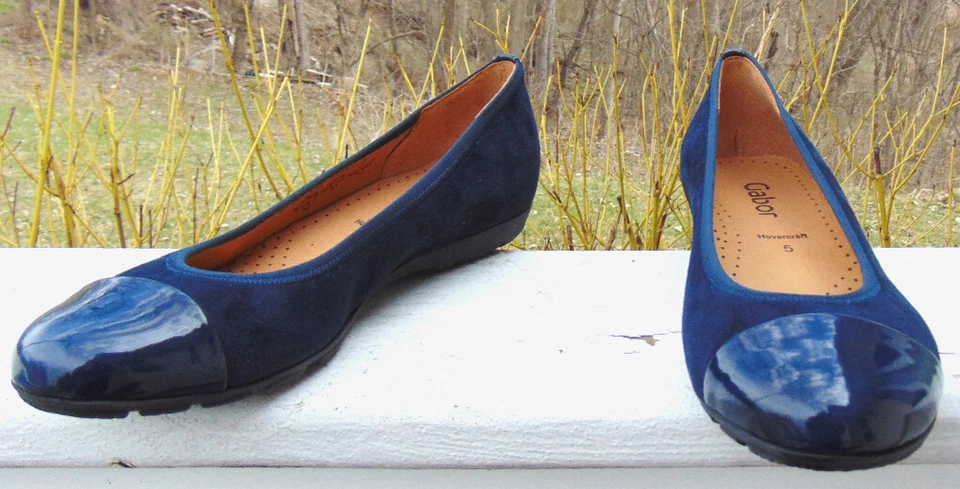 Gabor Hovercraft BLUE Leather Patent Toe Comfort Ballet Flats Womens Shoes~7.5 - Image 2 of 4