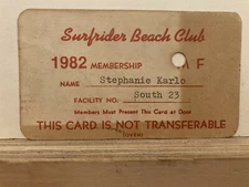 1982 Surfrider Beach Club Membership Card Sea Bright New Jersey NJ Vtg
