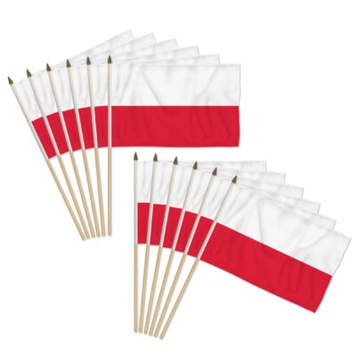 12pc Pack of Poland 12x18in Handheld Country Stick Flags