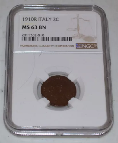 1910R Italy 2C Graded by NGC as MS 63 BN