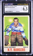 Eddie Giacomin Signed 1970-71 O-Pee-Chee Card #68 OPC Rangers CGC 6.5 JSA 9 Auto
