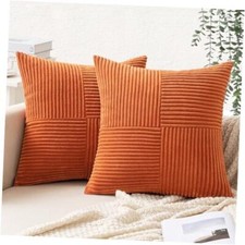 Pack of 2 Boho Decorative Corduroy Throw Pillow 20x20 Inch Pack of 2 Orange