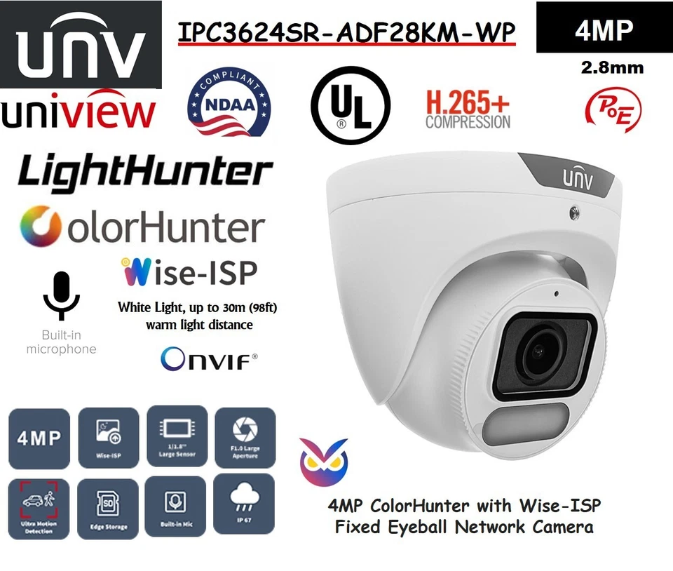 Uniview IPC3624SR-ADF28KM-WP 4MP ColorHunter Wise-ISP Turret IP Camera 2.8mm - Image 4 of 4