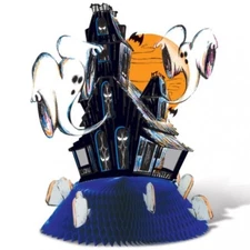 Vintage Halloween Haunted House with Tombstones Centerpiece 14" Paper Halloween