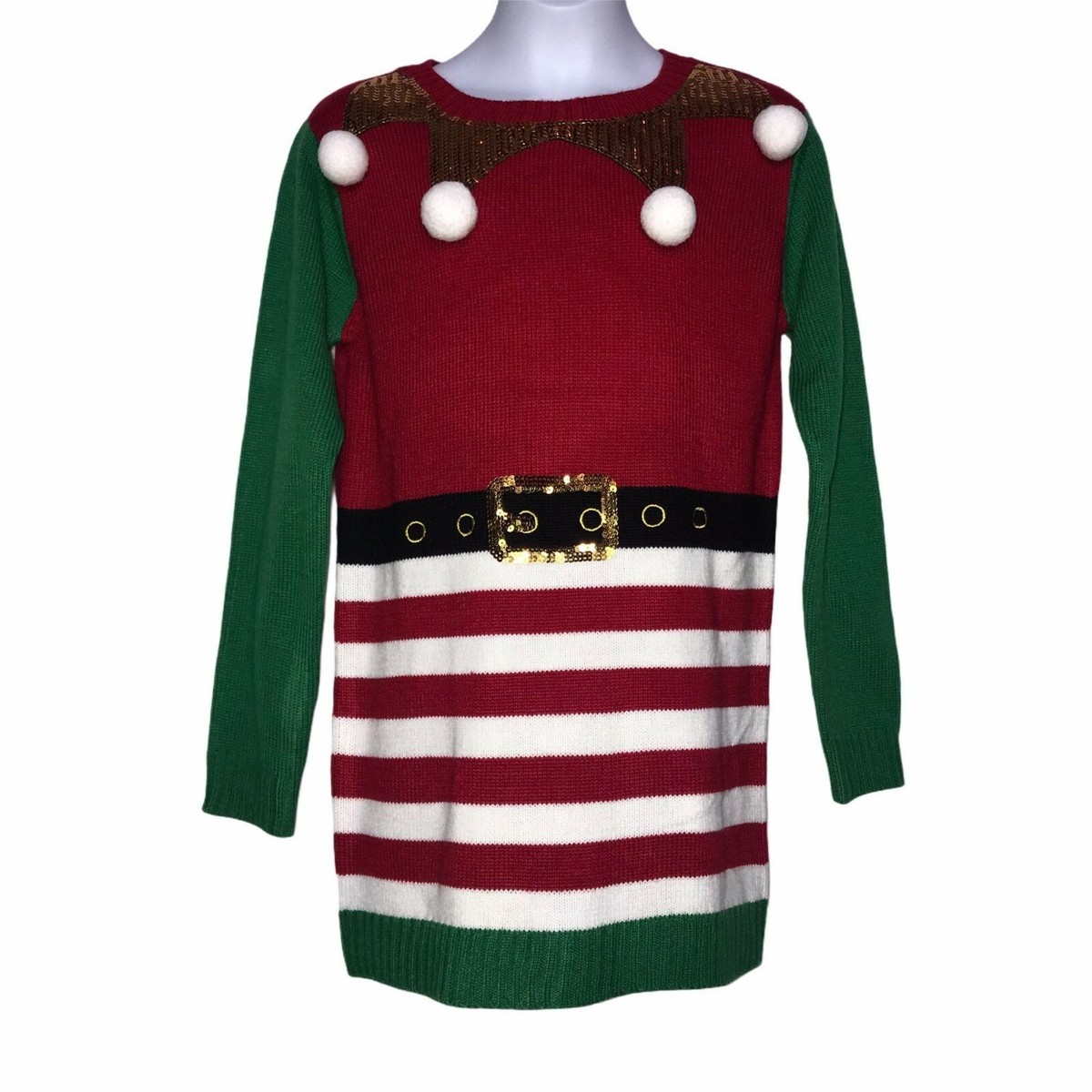 NWT It's Our Time Ugly Christmas Tunic Elf Sweater Girl's XL