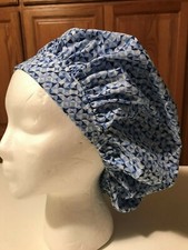 Scrub or Chef Hat Medical Nursing Chemo Navy Blue/Light Blue/White Print