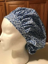 Scrub or Chef Hat Medical Nursing Chemo  Navy Blue/Light Blue/White Print