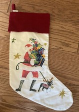 Pottery Barn Jolly Christmas Stocking Santa Tree Terrier Dog Presents Stars Red