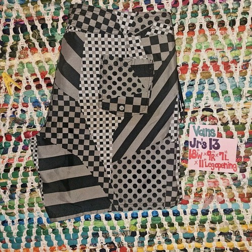 VANS Gray Black Stripe Geometric Checker Polka Dot Swim Surf Boardshorts Jrs/13 - Picture 5 of 17