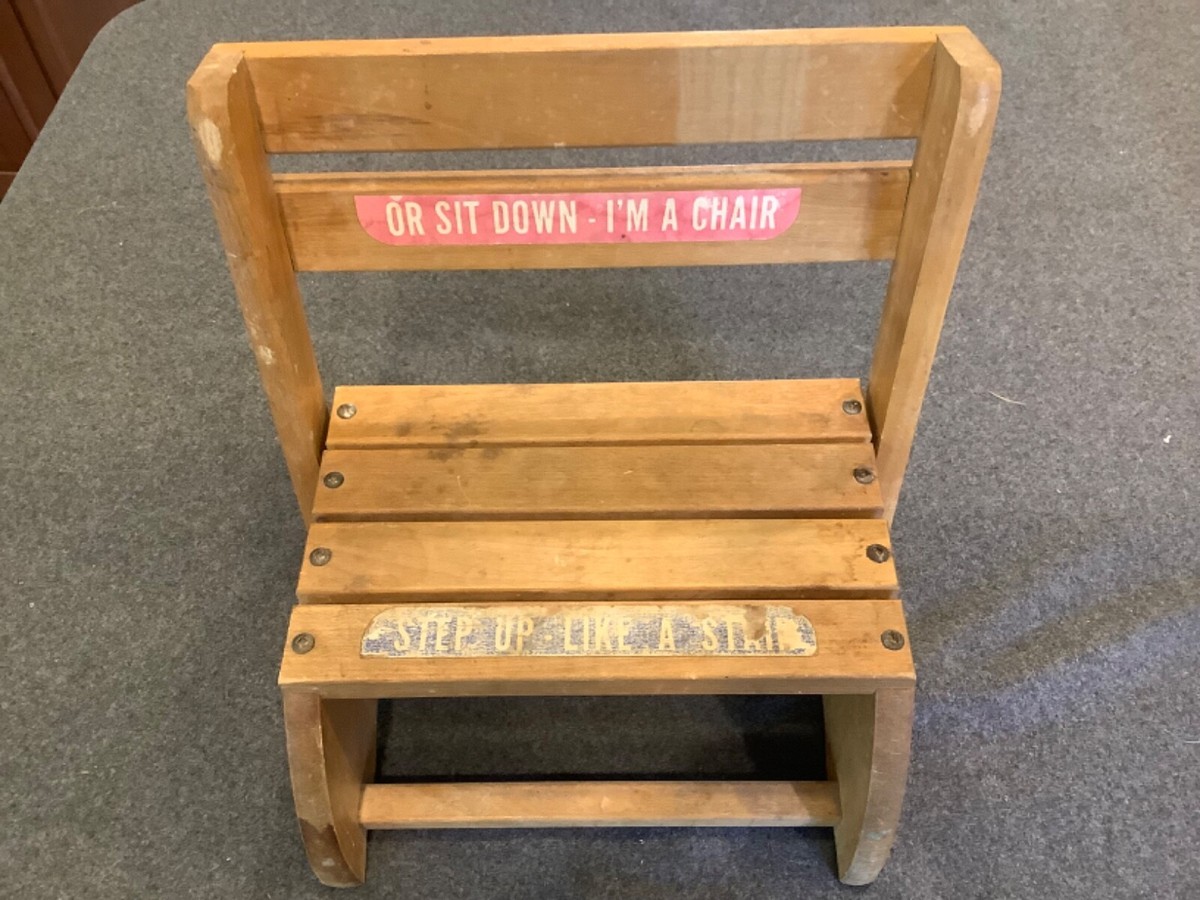 Nu-Line Industries Wood Child's Folding Step Stool Sitting Chair