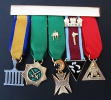 AMD - Allied Masonic Degrees set of 5 miniature jewels on a metal bar - new