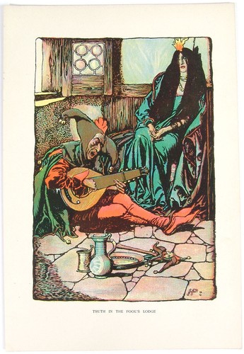 Vtg 1900 Print - Jester Fool Lute Medieval Court HOWARD PYLE Art Nouveau Fantasy