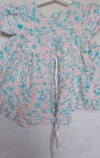 2p Vintage Hand Crocheted Baby Dress with hat Pink blue white 12 to 24 Month