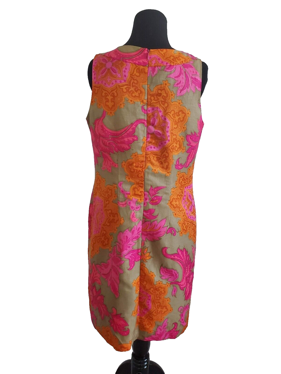 Pre-owned Taylor Pink/Orange/Tan Floral Silk/Linen Sleeveless Dress Sz 6 |  eBay