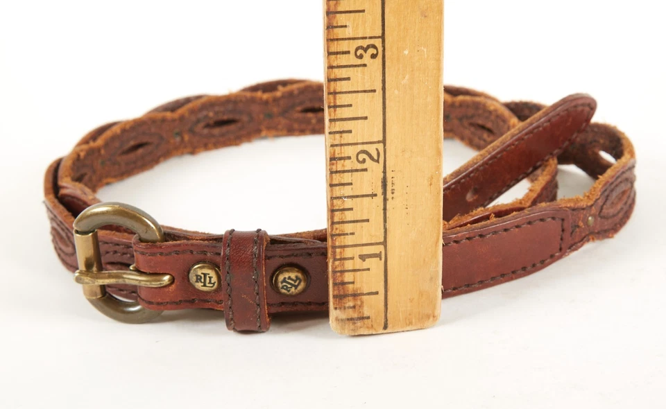 VTG Lauren Ralph Lauren Brown Slim Skinny Leather Braided Belt Women's M/L - Image 4 of 4
