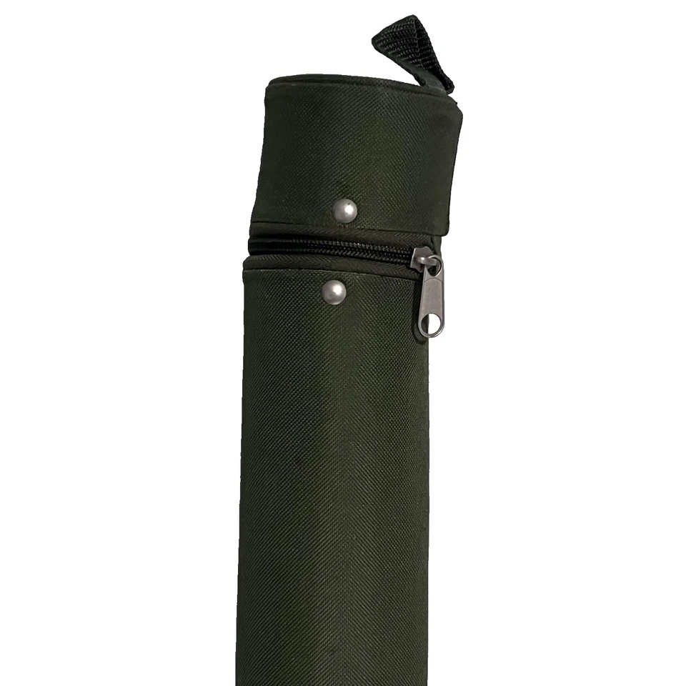 Estuche para caña de pescar Allen tubo verde tapa con cremallera caña de viaje mango de lona dura Foto 2 de 4