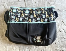 Babyboom Monkey Tote 5-Pocket Diaper Bag Animals Giraffe Lion Black and Teal