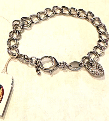 NWT FOSSIL Silver-tone Metal Double Round Link Charm Bracelet *Just add charms!*